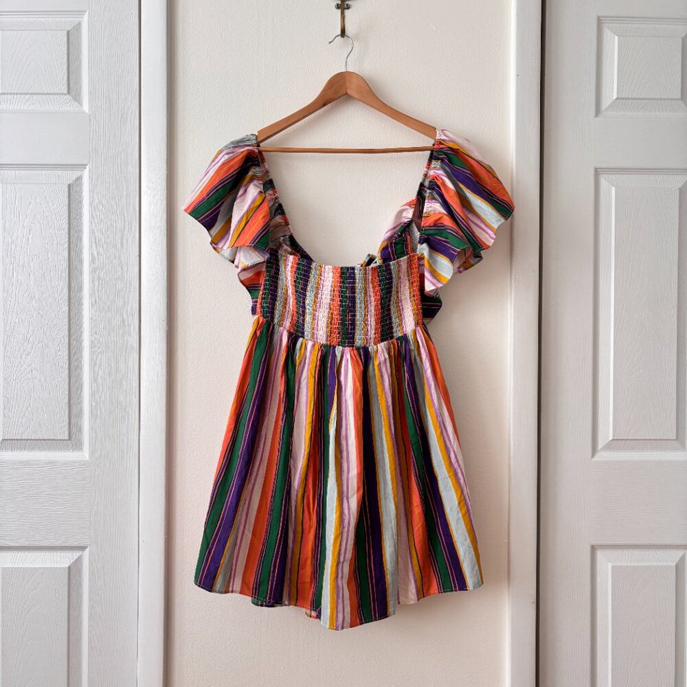 By Anthropologie Ruffle-Sleeve Open Back Striped Mini Dress - Picture 4 of 8